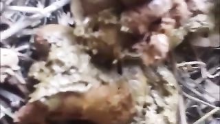 Bubble butt slut pooping outdoor