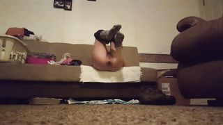 Lovely ass babe pooping on the couch