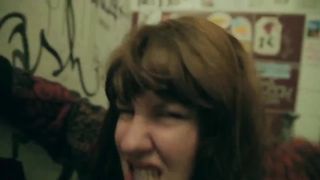 Brunette amateur lady poops in the public toilet