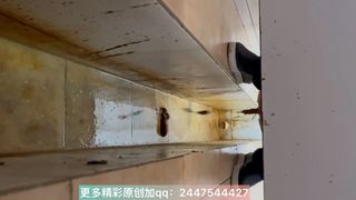 The girl defecated messy poop in toilet