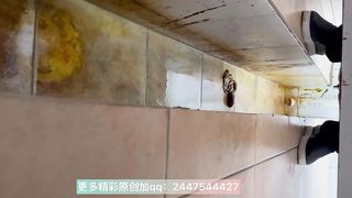 The girl defecated messy poop in toilet