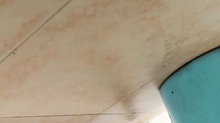 The girl defecated heavily in the toilet