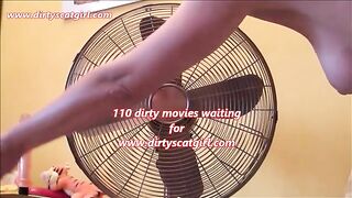 Busty wife in lingerie masturbates with shit