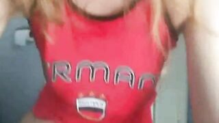 Cute blonde girl and tasty shit closeup