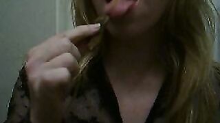 Blonde lovely milf eating shit