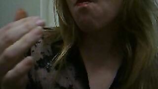 Blonde lovely milf eating shit