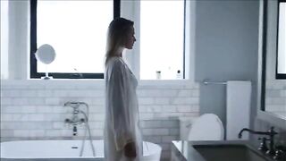 Beautiful blonde girl teasing and pooping in the bathroom