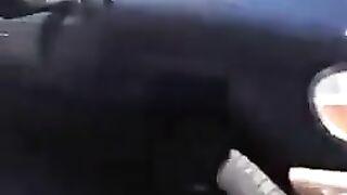 Chunky lady poops behind the car