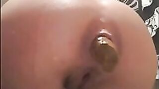 Smooth shaved asshole poops