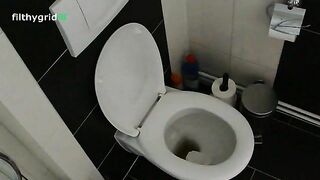 Cute looking brunette gal pushing poop