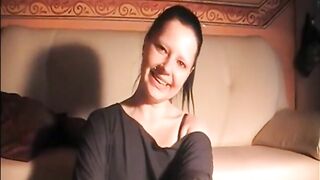 Curvy brunette wife poops on the floor