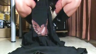 Lady in red stockings pooping