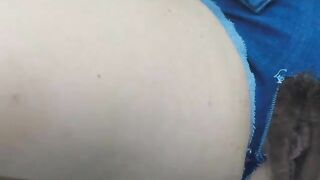 Big hard turd through ripped jeans