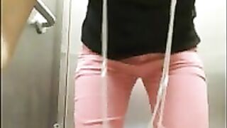 Blonde teen shitting fat turds