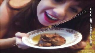 Busty slut eating shit and masturbating