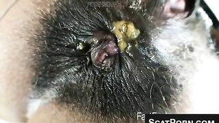 Beautiful Latina babe with thick hairy pussy poop closeup