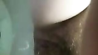 Hairy wet pussy and tight pooping asshole