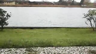 Lovely lady pooping nicely in the garden