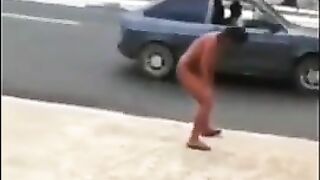 Amateur naked lady on the road