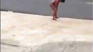 Amateur naked lady on the road