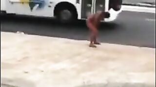 Amateur naked lady on the road