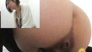 Cheeky young Japanese girl pooping
