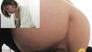 Cheeky young Japanese girl pooping
