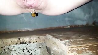 Sexy babe shitting in dirty toilet