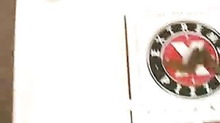 Nasty babe shitting on a pizza box