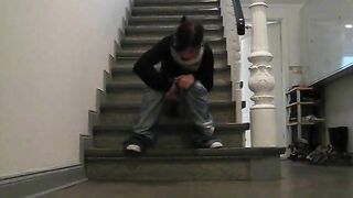 Cute teen shitting on the stairs