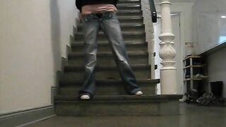 Cute teen shitting on the stairs