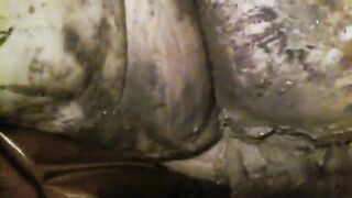 Dirty shit covered chubby milf teasing and smearing