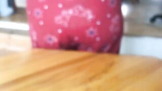 Sexy hairy booty wife pooping on the table
