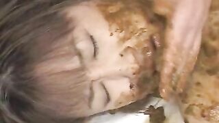 Hairy pussy Japanese girl enjoying hammered in scat fuck