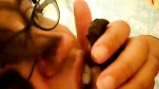 Hungry babe eating poop chocolate