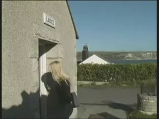 Girl pissing in the toilet s floor