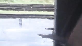 Girl shitting in the railroad
