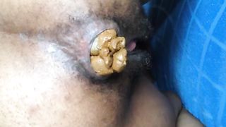 Oldie woman dumps out a big and hard shit