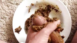 Crazy guy wanking his shit smeared dick