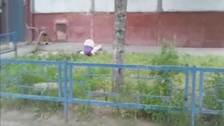 drunk woman pooping on the street