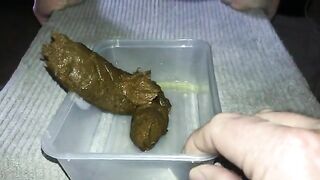 Tasty big poop in container