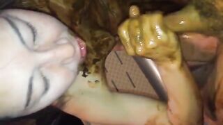 Beautiful Asian girl sucking dirty cock before scat fuck