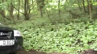 Pretty lady pooping in the forest