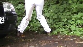 Pretty lady pooping in the forest