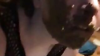 Dirty girl sucking and licking messy cock