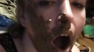 Dirty girl sucking and licking messy cock