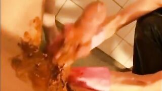 Scat handjob and fuck