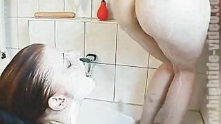 Beautiful scat lesbian babes smearing and tits licking