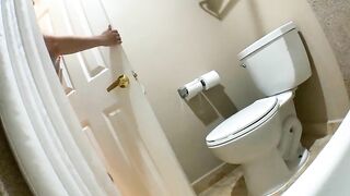 Beautiful big booty blonde lady poops in toilet