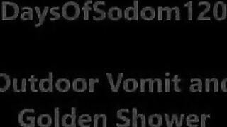 Chunky lady in mask gives scat blowjob